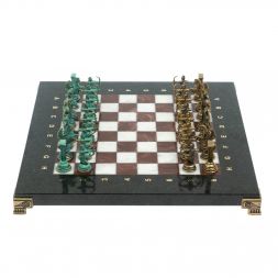 Шахматы &amp;quot;Римские лучники&amp;quot; фигуры бронза / патина 28х28 см из мрамора и лемезита