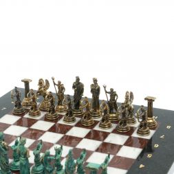 Шахматы &amp;quot;Римские лучники&amp;quot; фигуры бронза / патина 28х28 см из мрамора и лемезита