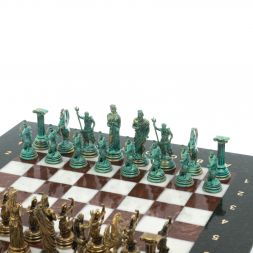 Шахматы &amp;quot;Римские лучники&amp;quot; фигуры бронза / патина 28х28 см из мрамора и лемезита