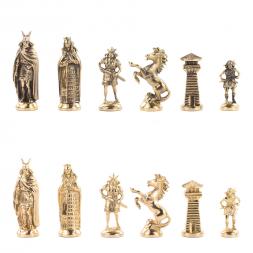 Шахматы "Викинги" бронзовые 40х40 см мрамор змеевик