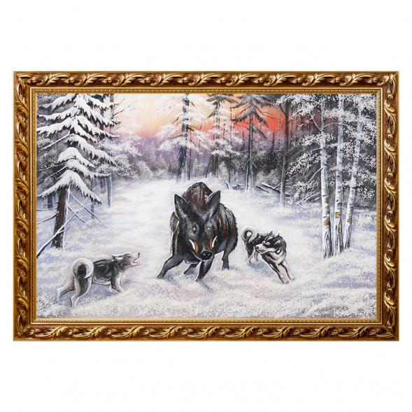 Картина &amp;quot;Охота на кабана&amp;quot; багет 46х66 см, каменная крошка 111811