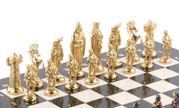 Шахматы настольные &amp;quot;Средневековье&amp;quot; 40х40 см камень мрамор змеевик 119985