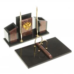 Письменный набор &amp;quot;Канцелярский&amp;quot; с гербом камень лемезит