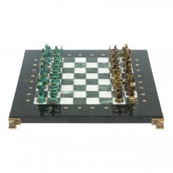 Шахматы &amp;quot;Лучники&amp;quot; фигуры бронза / патина 28х28 см из змеевика и мрамор