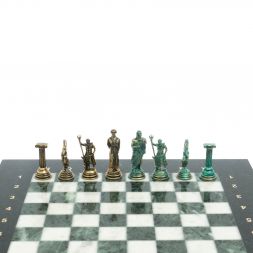 Шахматы &amp;quot;Лучники&amp;quot; фигуры бронза / патина 28х28 см из змеевика и мрамор