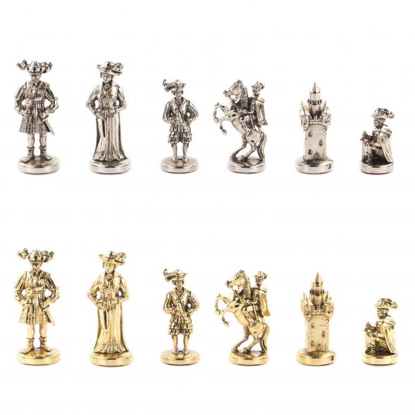 Шахматы из камня с металлическими фигурами &amp;quot;Средневековье&amp;quot; доска 44х44 см лемезит 119388