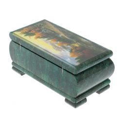 Шкатулка &amp;quot;Домик в осеннем лесу&amp;quot; из змеевика 16х8х7,5 см