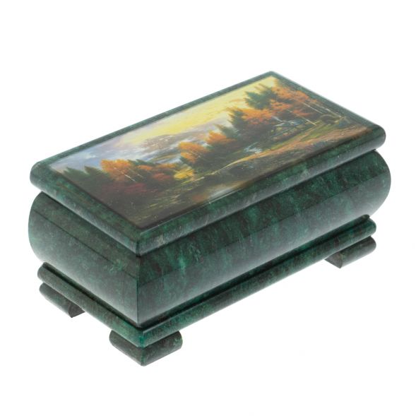 Шкатулка &amp;quot;Домик в осеннем лесу&amp;quot; из змеевика 16х8х7,5 см 128286