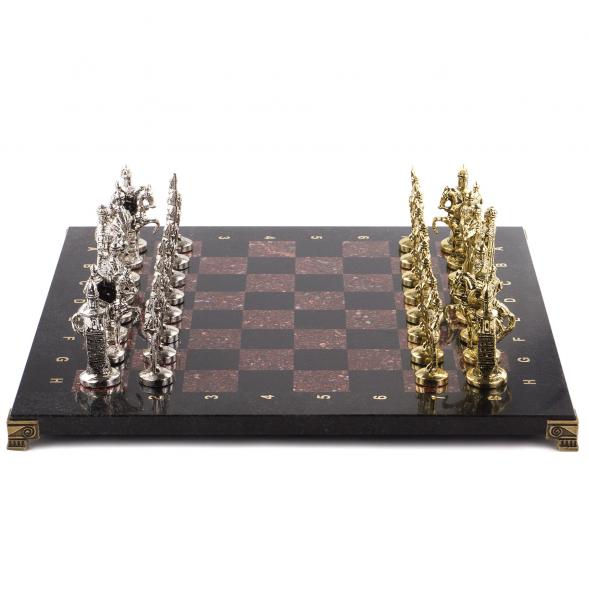 Настольные шахматы &amp;quot;Русь&amp;quot; доска 40х40 см камень лемезит фигуры металлические 120684