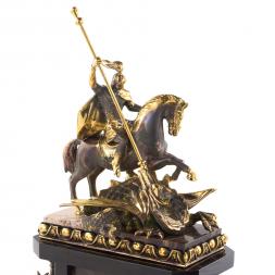 Каминные часы из бронзы &amp;quot;Георгий Победоносец&amp;quot; с подсвечниками камень яшма