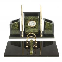 Письменный набор "Канцелярский" с часами камень змеевик