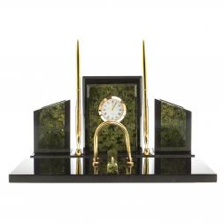 Письменный набор "Канцелярский" с часами камень змеевик