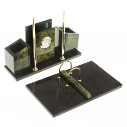 Письменный набор "Канцелярский" с часами камень змеевик