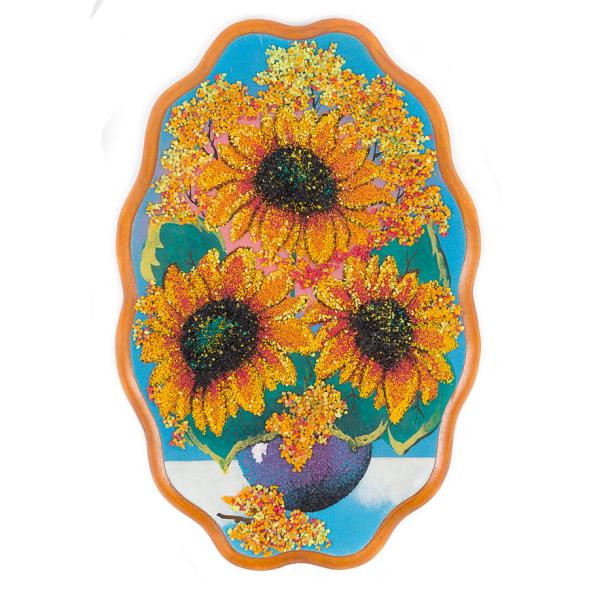 Картина с рисунком из камня &amp;quot;Подсолнухи в вазе&amp;quot; 29х19 см 116981