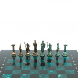 Шахматы &amp;quot;Римские лучники&amp;quot; фигуры бронза / патина 28х28 см из змеевика