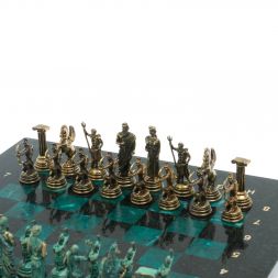 Шахматы &amp;quot;Римские лучники&amp;quot; фигуры бронза / патина 28х28 см из змеевика