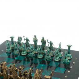 Шахматы &amp;quot;Римские лучники&amp;quot; фигуры бронза / патина 28х28 см из змеевика