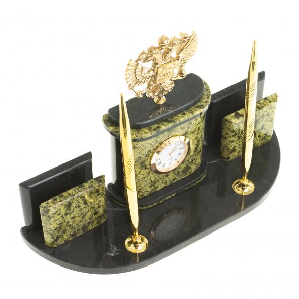 Письменный прибор &amp;quot;Герб РФ&amp;quot; из бронзы и змеевика 122592