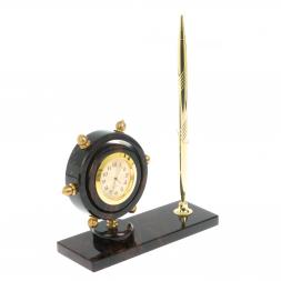 Часы настольные &amp;quot;Штурвал&amp;quot; камень обсидиан