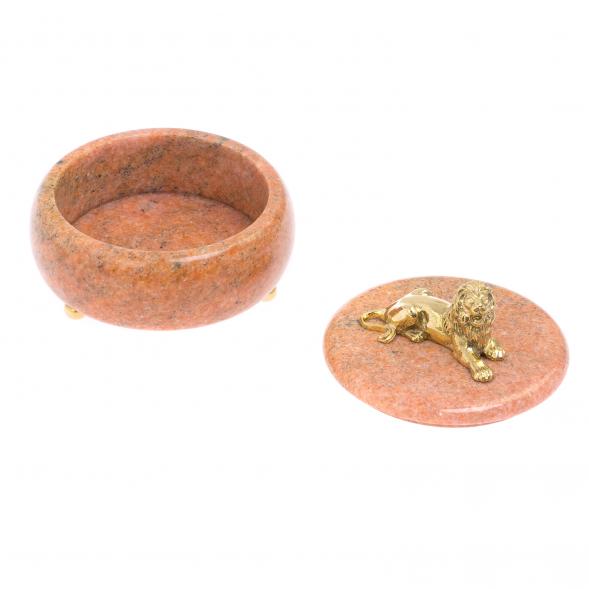 Шкатулка &amp;quot;Лев&amp;quot; бронза розовый мрамор 125513