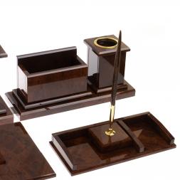 Письменный набор "Золотой" из коричневого обсидиана