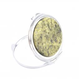 Зеркало карманное овальное из камня змеевик цвет серебро