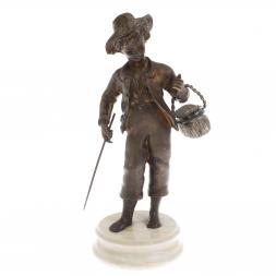 Бронзовая статуэтка &amp;quot;Мальчик рыбак&amp;quot; на подставке из мрамора