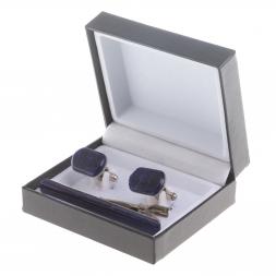 Набор запонки закругленные и зажим для галстука камень содалит