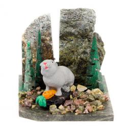 Сувенир &amp;quot;Заяц с морковкой&amp;quot; змеевик самоцветы