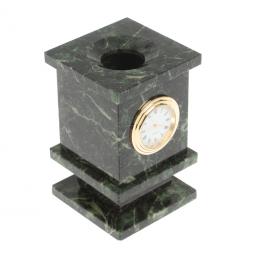 Карандашница из змеевика с часами 7х7х12 см