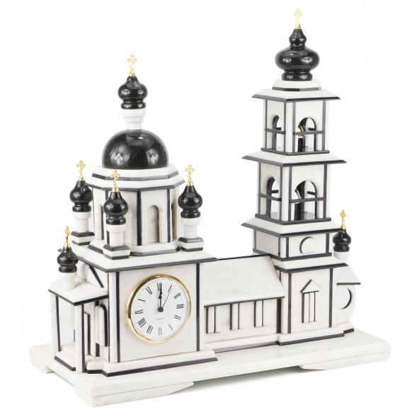 Часы &amp;quot;Храм с колокольней&amp;quot; мрамор змеевик 118956
