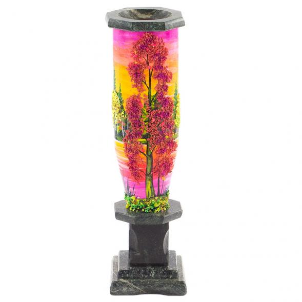 Каменная ваза с рисунком &amp;quot;Осенний пейзаж&amp;quot; 8х8х25 см 120163