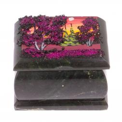 Шкатулка с росписью на крышке "Рассвет" из черного змеевика 8х6х5,5 см