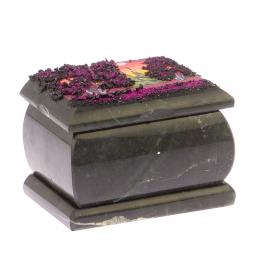 Шкатулка с росписью на крышке "Рассвет" из черного змеевика 8х6х5,5 см