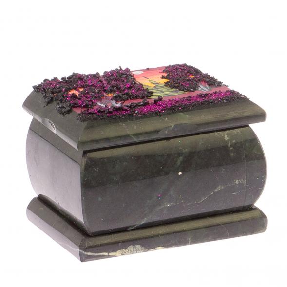 Шкатулка с росписью на крышке &amp;quot;Рассвет&amp;quot; из черного змеевика 8х6х5,5 см 125126