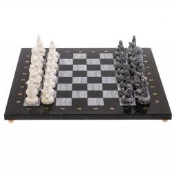 Шахматы "Северные народы" доска 40х40 см серый мрамор змеевик