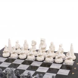 Шахматы "Северные народы" доска 40х40 см серый мрамор змеевик