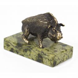 Статуэтка "Кабан" змеевик бронза патина