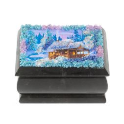 Шкатулка &amp;quot;Домик в зимнем лесу&amp;quot; змеевик 10х6,5х6 см