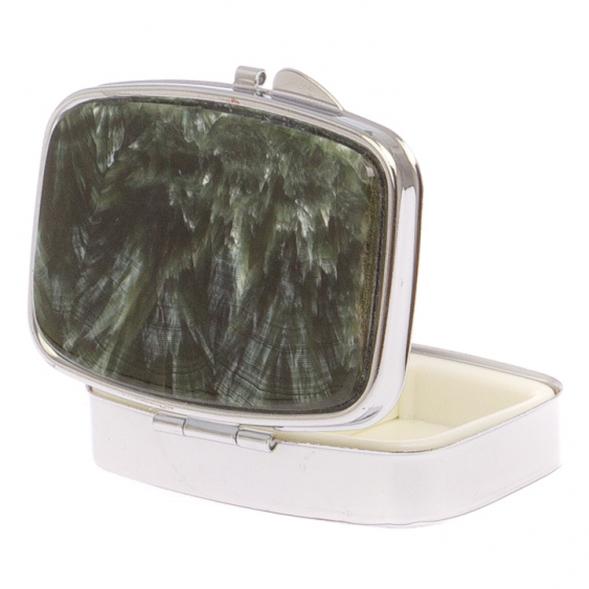 Таблетница на 2 отделения камень серафинит цвет серебро 125590