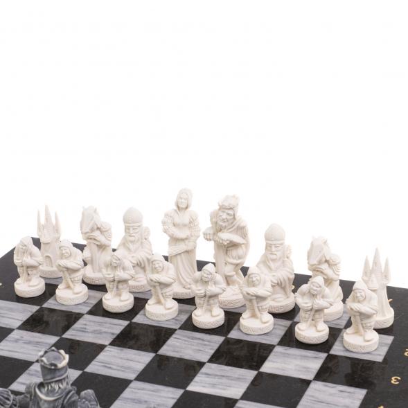 Шахматы &amp;quot;Средневековье&amp;quot; доска 40х40 см из серого мрамора и змеевика 126492