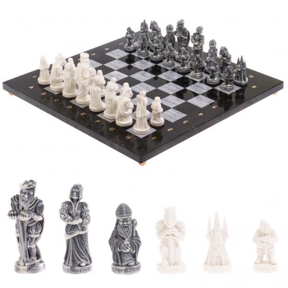 Шахматы &amp;quot;Средневековье&amp;quot; доска 40х40 см из серого мрамора и змеевика 126492