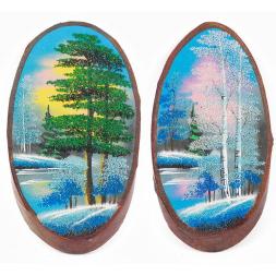 Панно на срезе дерева "Зима" вертикальное 35-40 см каменная крошка