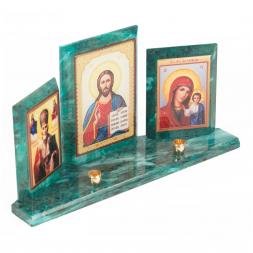 Икона с подсвечниками Триптих из змеевика 24х6,5х12,5 см