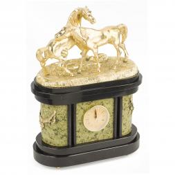 Каминные часы с подсвечниками &amp;quot;Кони на воле&amp;quot; бронза змеевик