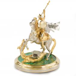 Статуэтка из бронзы &amp;quot;Святой Георгий Победоносец&amp;quot; камень малахит