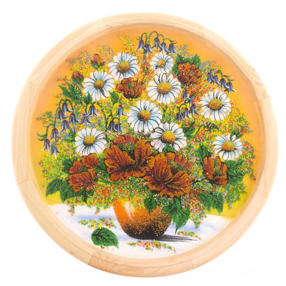 Панно на дереве &amp;quot;Букет ромашек&amp;quot; 50 см рисунок каменная крошка 124301