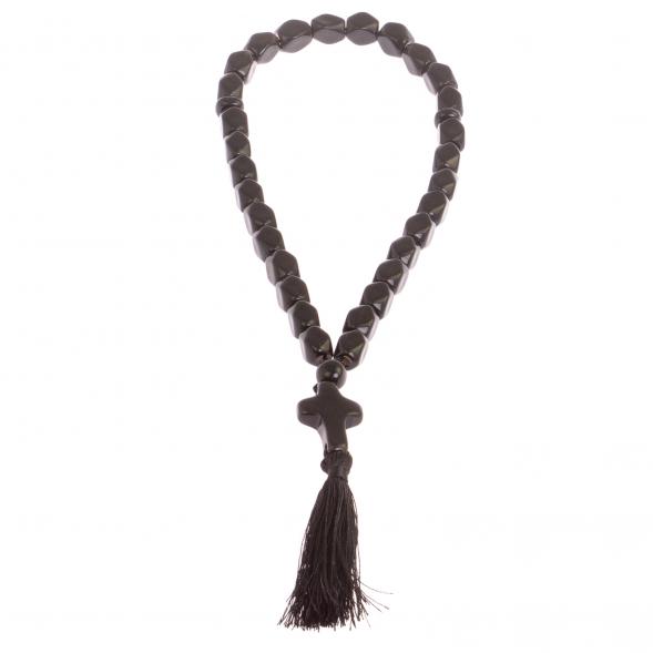 Четки с крестом из черного обсидиана 33 бусины грань 126260