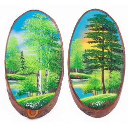 Панно на срезе дерева "Лето" вертикальное 30-35 см каменная крошка