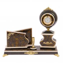 Письменный набор с визитницей змеевик, лабрадорит